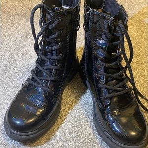 Girls black combat boots (with rainbow shine) size 1